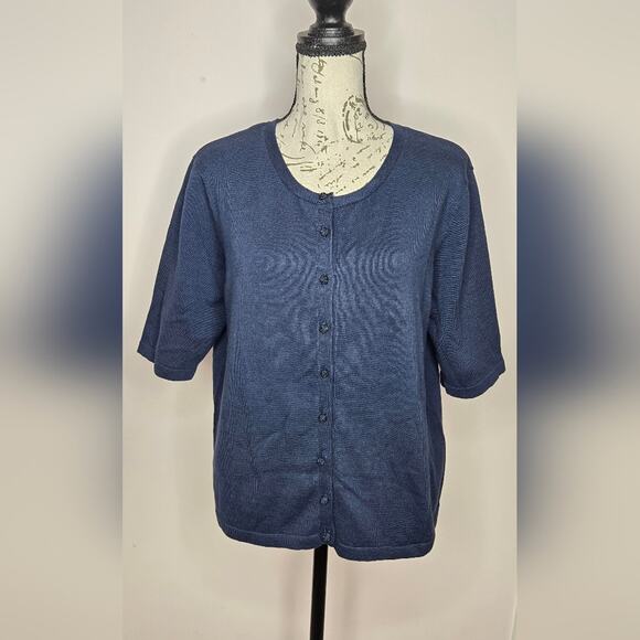 NWT Orvis Womens Blue Short Sleeve Button Down Sweater Scoop Neck Size Medium - Picture 1 of 9